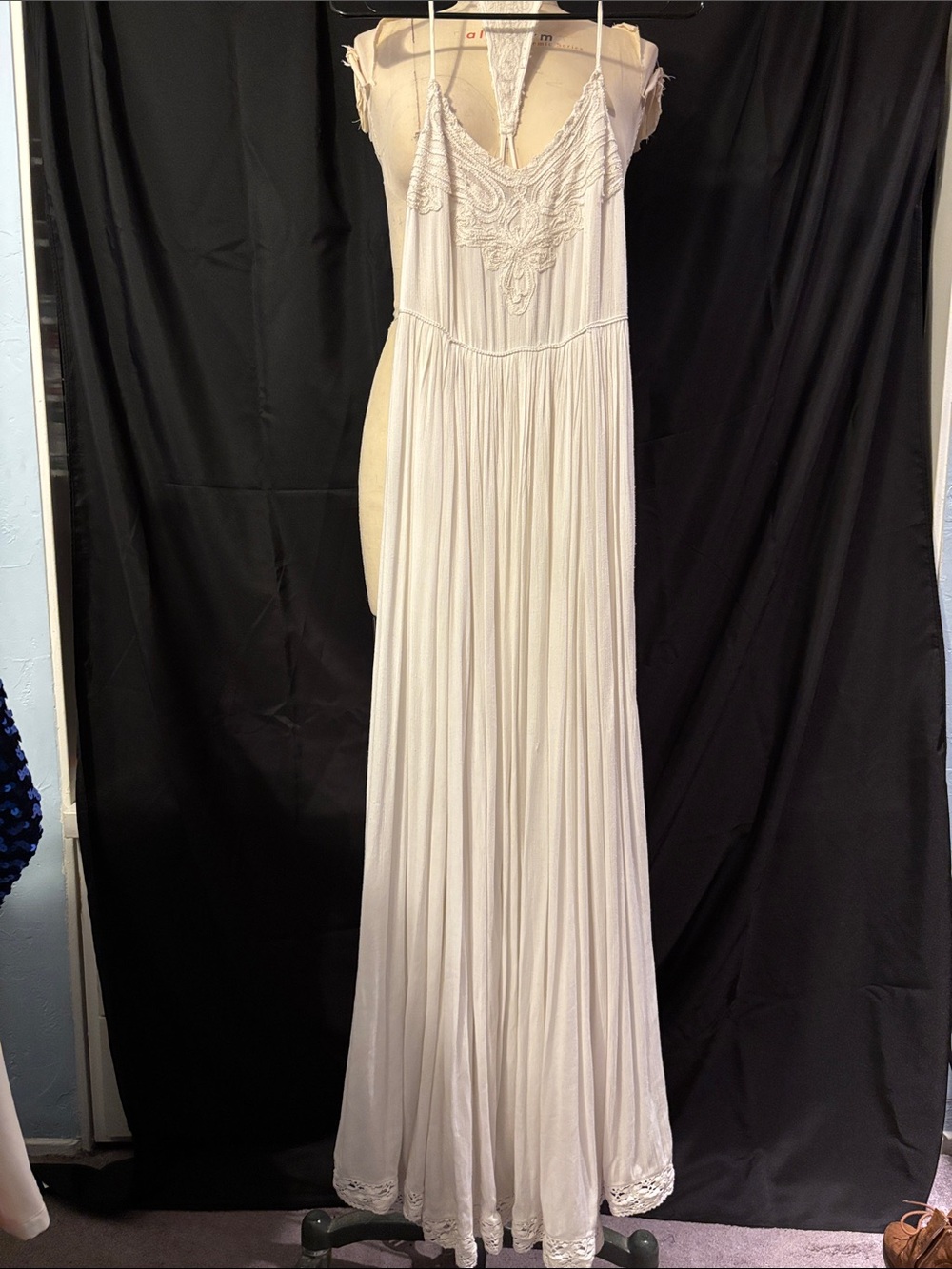 Cream Lace-Trim Maxi Dress